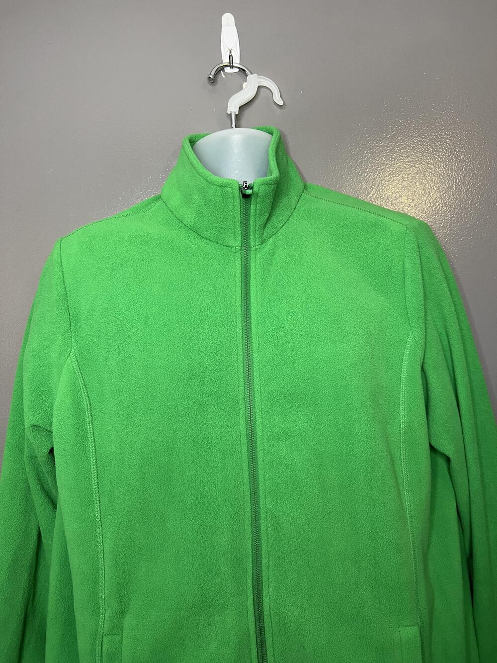 Lands' End Jacket Womens XL Green Fleece Full Zip Pockets Lightweight Casual